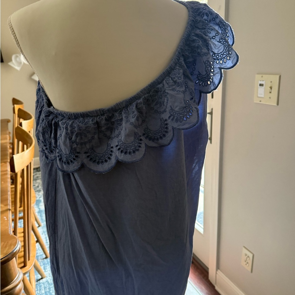 Blue Off-Shoulder Top with Lace Detail